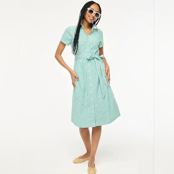 J. Crew Factory Women's Green Striped Midi Shirt Dress Sz 2 - Picture 2 of 5